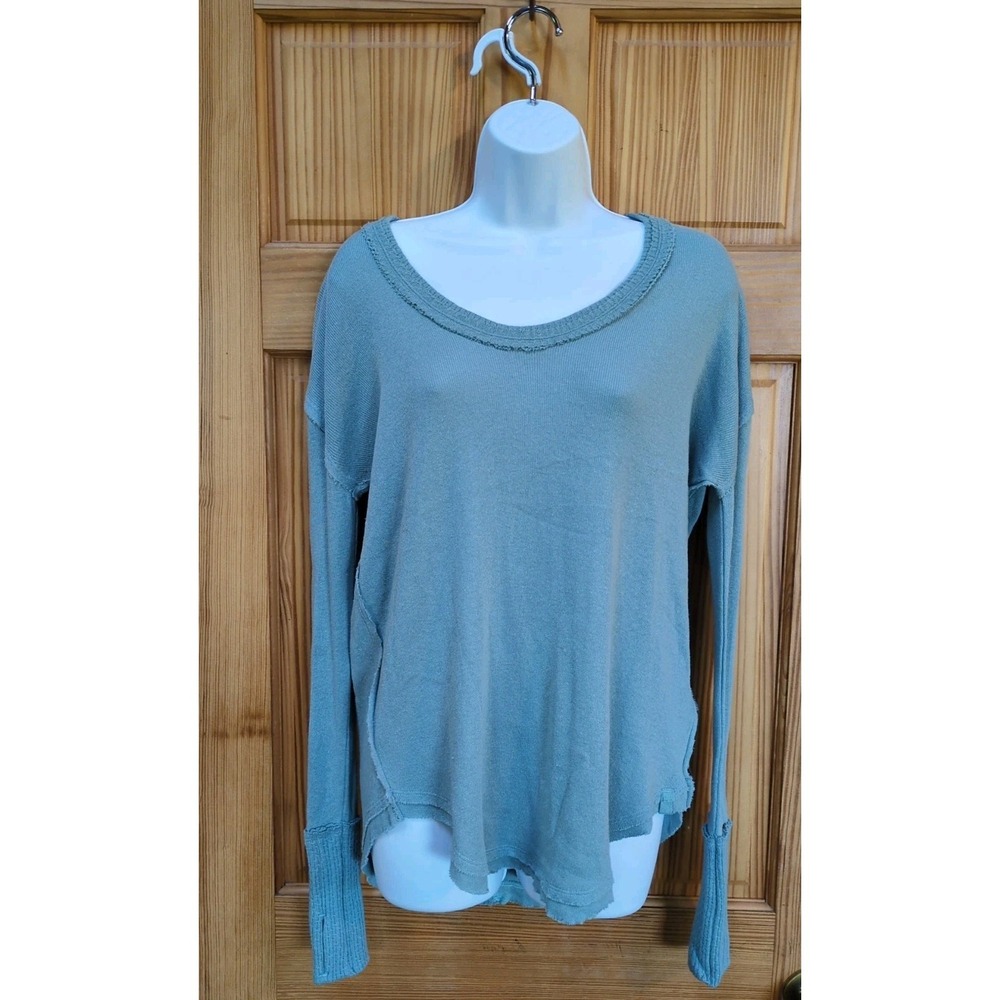 NEW Free People Top Sz XS Colby Long Sleeve Thumbholes Blue Slouchy Tunic Relax